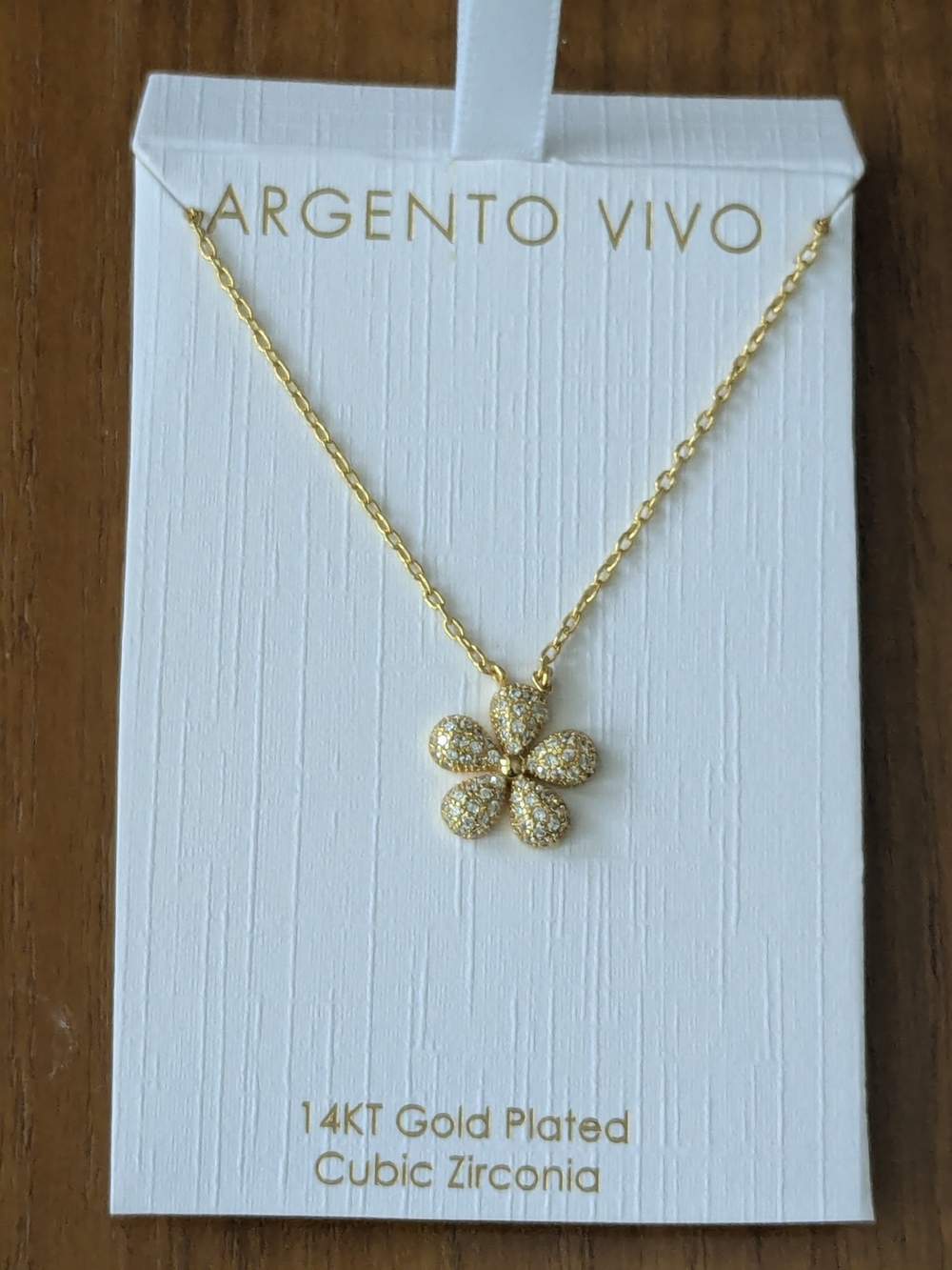 Argento Vivo 14kt Gold Plated Cubic Zirconia Pave Flower Necklace NEW